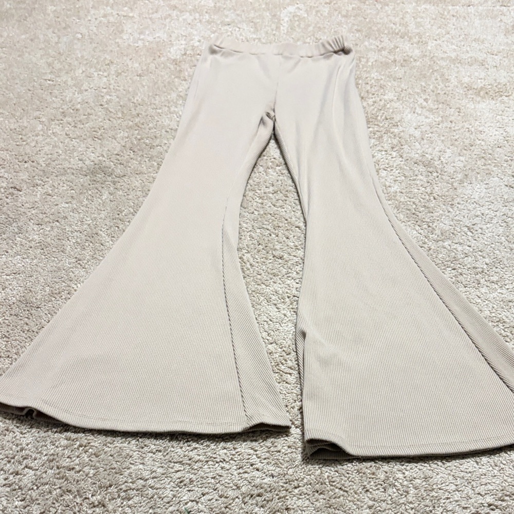 Princess Polly Ribbed Tan Wide Leg Flare Pull On Pants Size 6